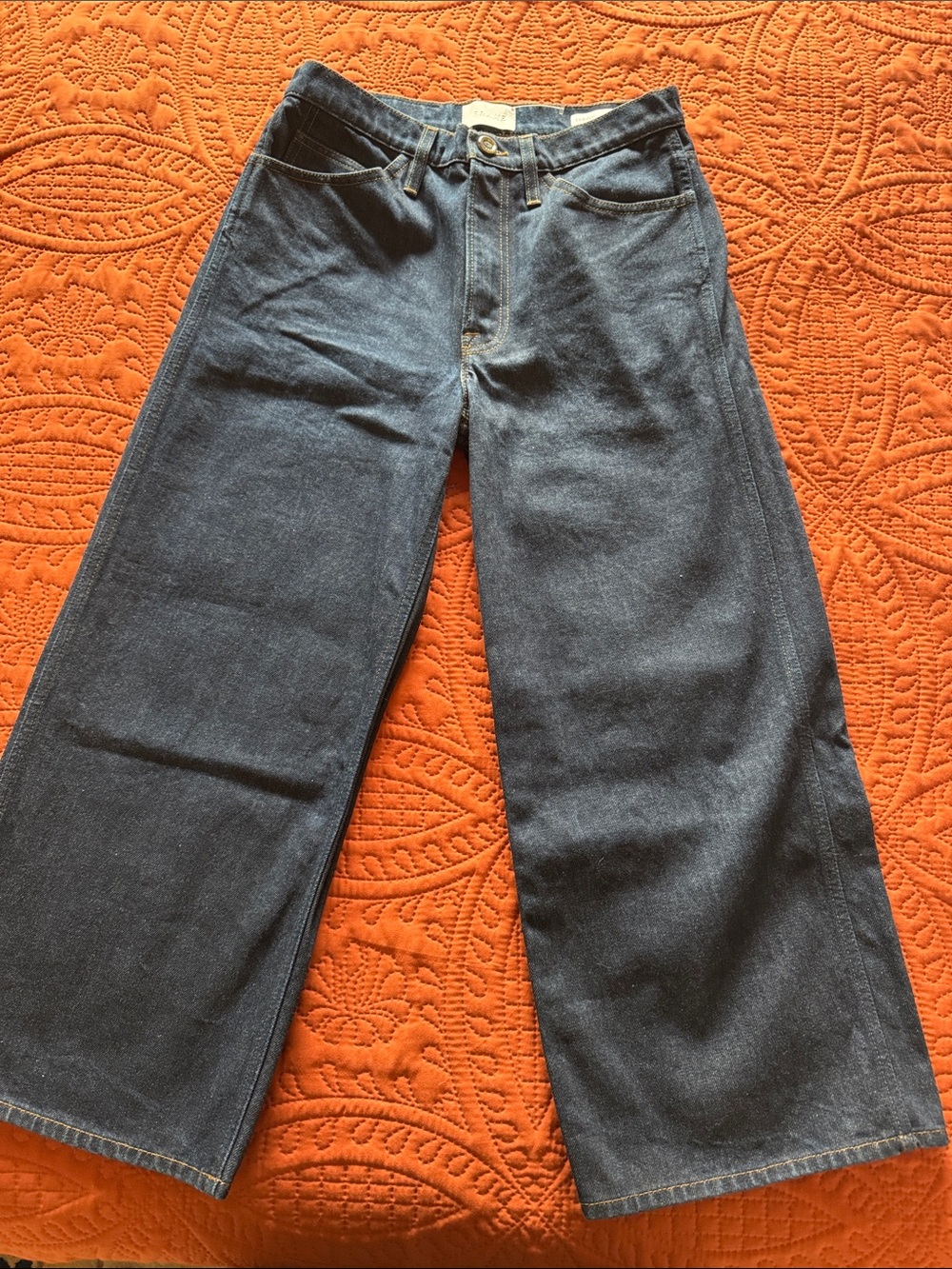 Frame Wide Leg Le Italian Rigid Denim Jeans in Dark Blue- 28